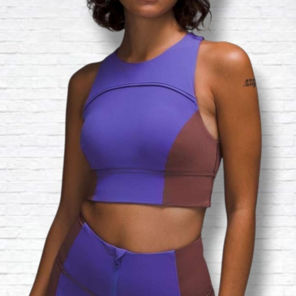 Lululemon Hike to Swim Purple, Brown High Neck Sports Bra Size S